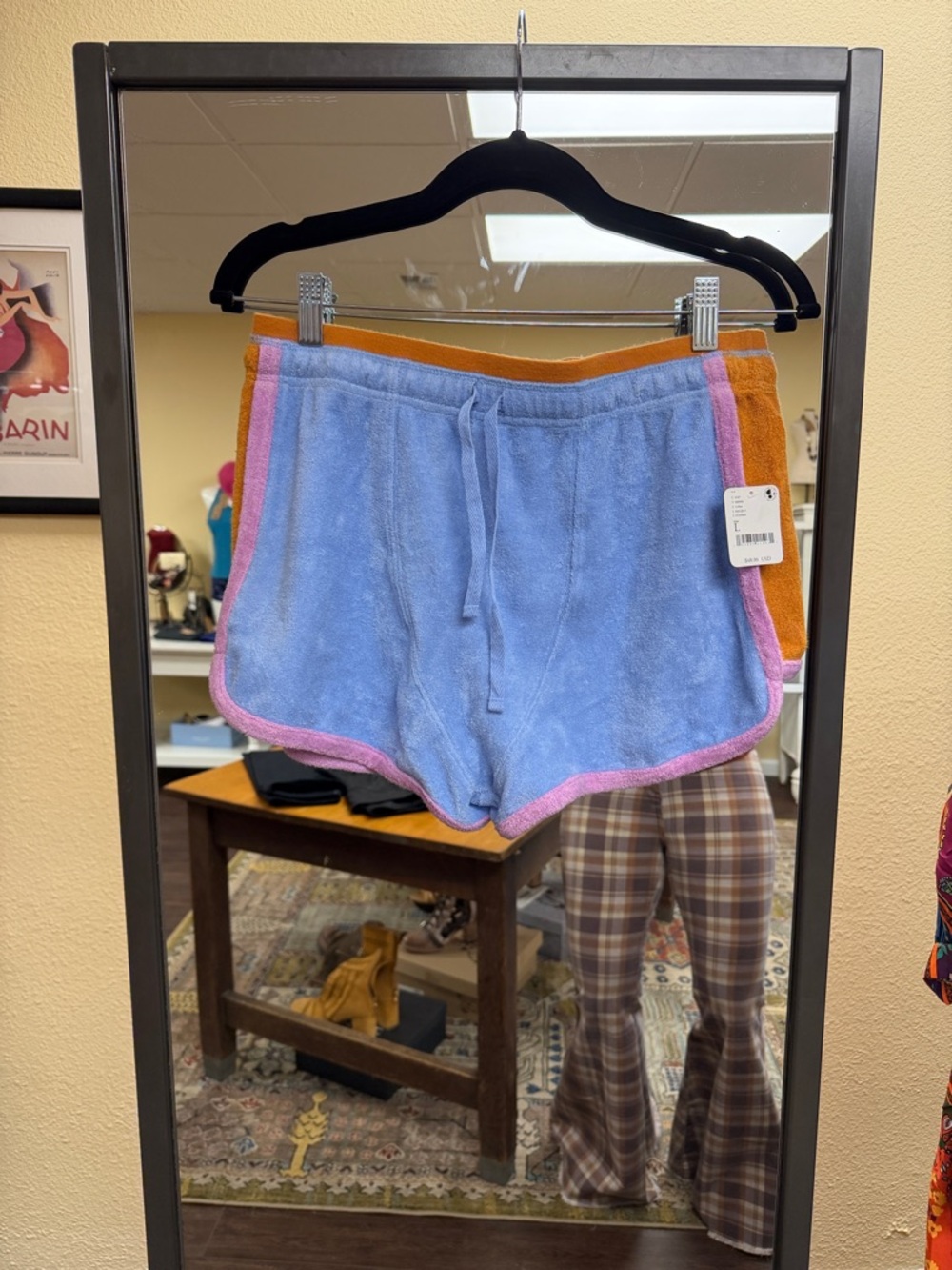 Free People Light Blue Terry Cloth Shorts with Pink & Orange Trim